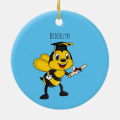 Happy cartoon bee afstuderen keramisch ornament (Achterkant)