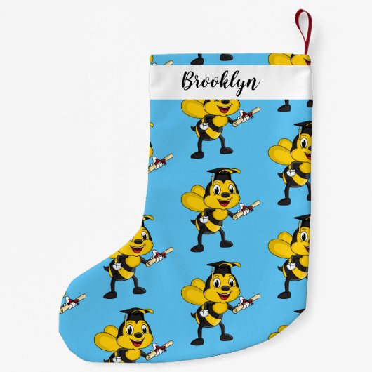 Happy cartoon bee afstuderen kleine kerstsok (Achterkant)