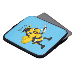 Happy cartoon bee afstuderen laptop sleeve