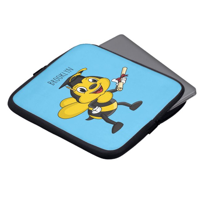 Happy cartoon bee afstuderen laptop sleeve (Voorkant top)