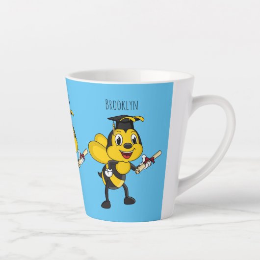 Happy cartoon bee afstuderen latte mok (Rechts)