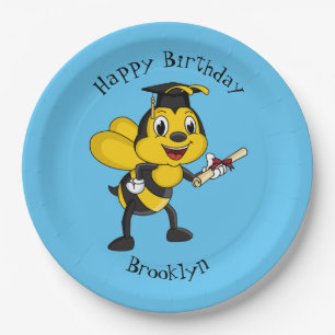 Happy cartoon bee afstuderen papieren bordje
