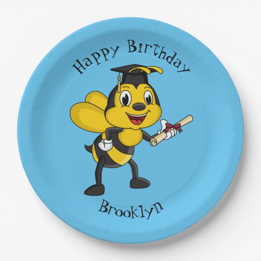 Happy cartoon bee afstuderen papieren bordje (Voorkant)