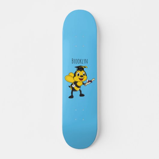 Happy cartoon bee afstuderen persoonlijk skateboard (Voorkant)