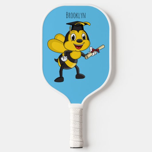 Happy cartoon bee afstuderen pickleball paddle (Voorkant)