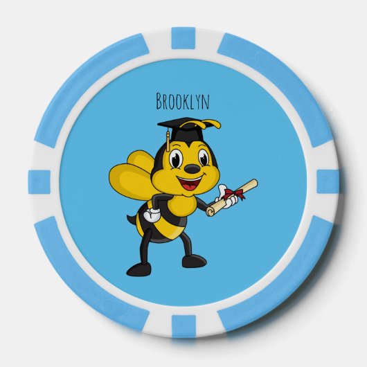 Happy cartoon bee afstuderen poker chips (Voorkant)