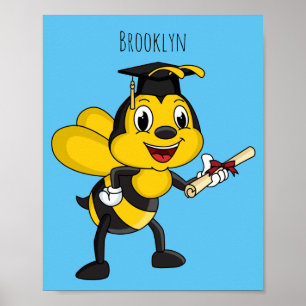 Happy cartoon bee afstuderen poster