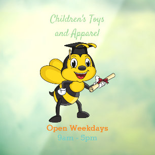 Happy cartoon bee afstuderen raamsticker