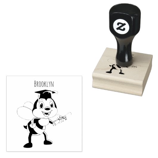 Happy cartoon bee afstuderen rubberstempel (Gestempeld)