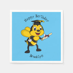 Happy cartoon bee afstuderen servet