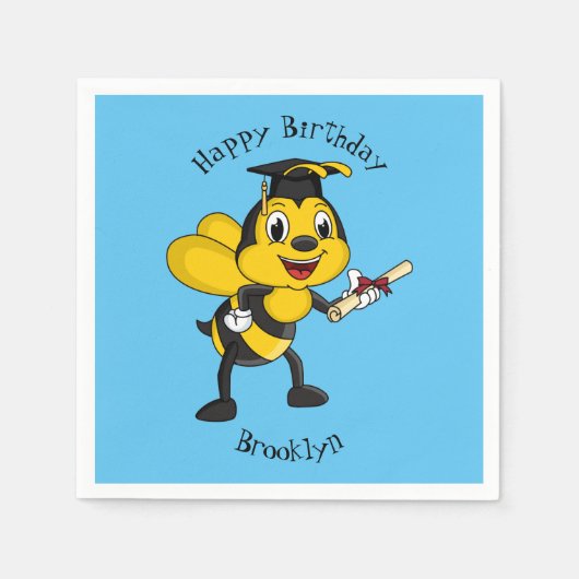 Happy cartoon bee afstuderen servet (Voorkant)