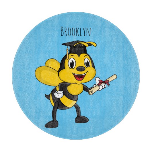 Happy cartoon bee afstuderen snijplank (Voorkant)