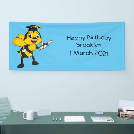 Happy cartoon bee afstuderen spandoek (Beurs)