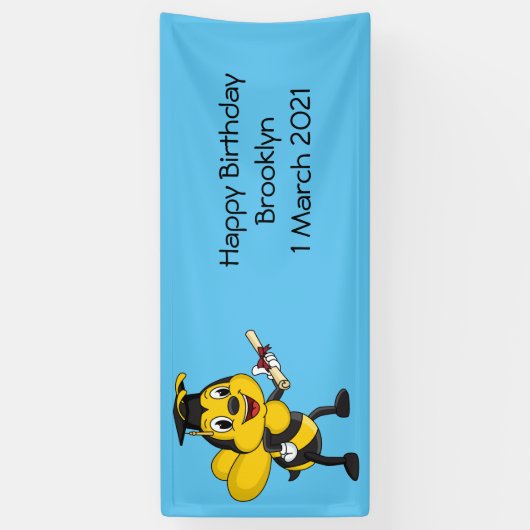 Happy cartoon bee afstuderen spandoek (Verticaal)