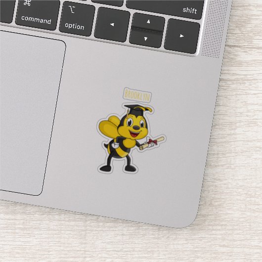 Happy cartoon bee afstuderen sticker (Detail)