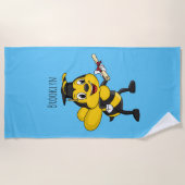 Happy cartoon bee afstuderen strandlaken (Voorkant)