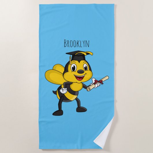 Happy cartoon bee afstuderen strandlaken (Voorkant)