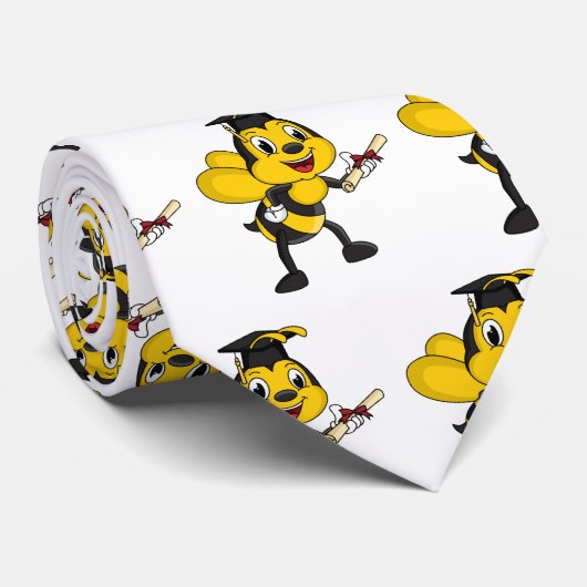 Happy cartoon bee afstuderen stropdas (Opgerold)