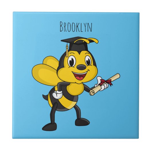 Happy cartoon bee afstuderen tegeltje (Voorkant)