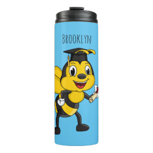 Happy cartoon bee afstuderen thermosbeker