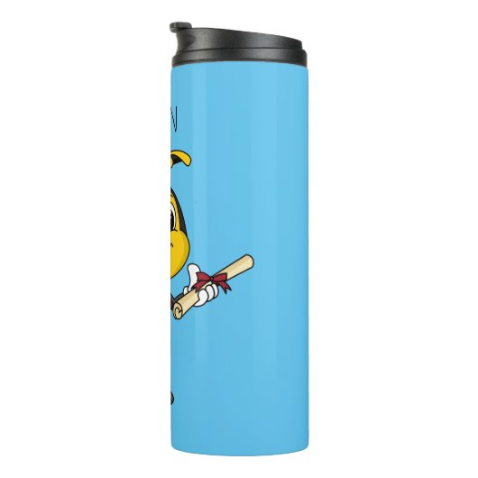 Happy cartoon bee afstuderen thermosbeker (Geroteerd rechts)