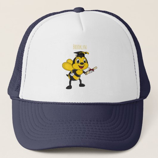Happy cartoon bee afstuderen trucker pet (Voorkant)