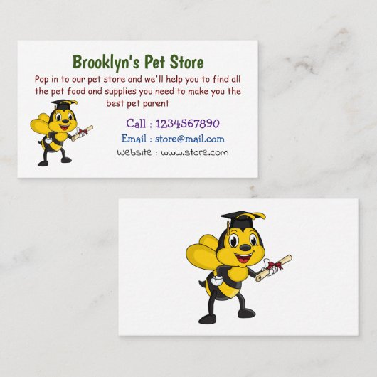 Happy cartoon bee afstuderen visitekaartje (Voorkant / Achterkant)