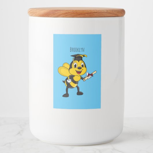 Happy cartoon bee afstuderen voedselcontainer etiket (Voorkant)