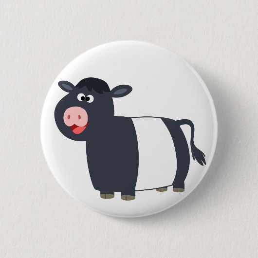 Happy Cartoon Belted Galloway Koe Button Badge (Voorkant)