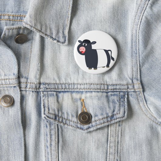 Happy Cartoon Belted Galloway Koe Button Badge (In situ)