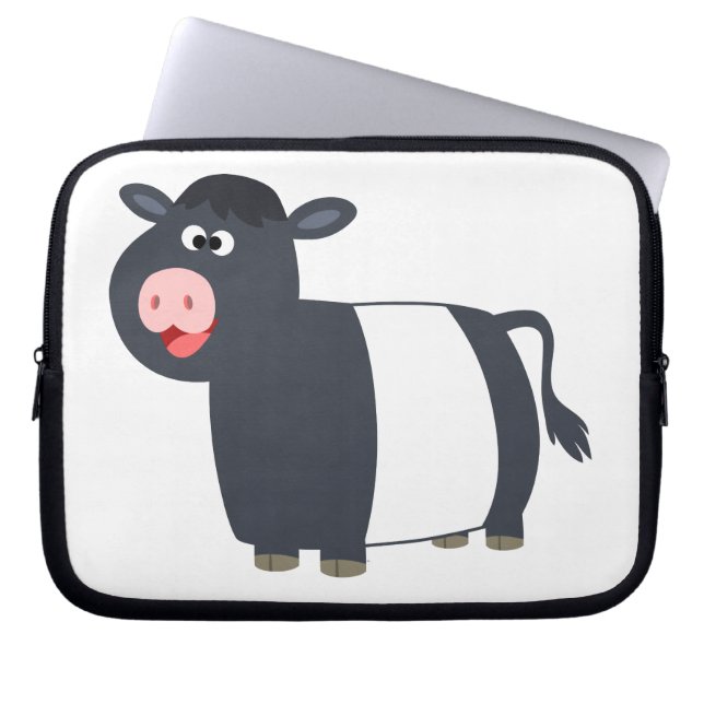 Happy Cartoon Belted Galloway Koe laptophoes Laptop Sleeve (Voorkant)