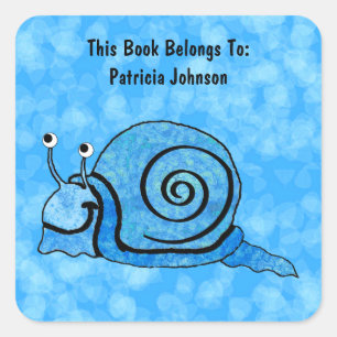 Happy Cartoon Blue Patterned Snail op Aqua Vierkante Sticker