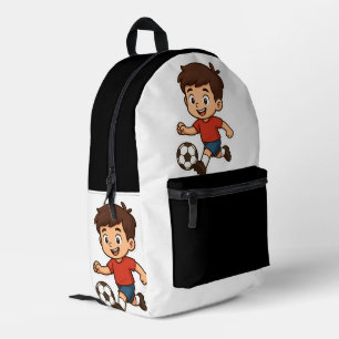 Happy Cartoon Boy aan het voetballen Bedrukte Rugzak