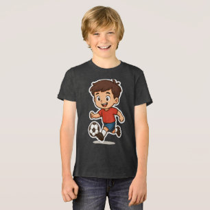 Happy Cartoon Boy aan het voetballen Tri-Blend Shirt