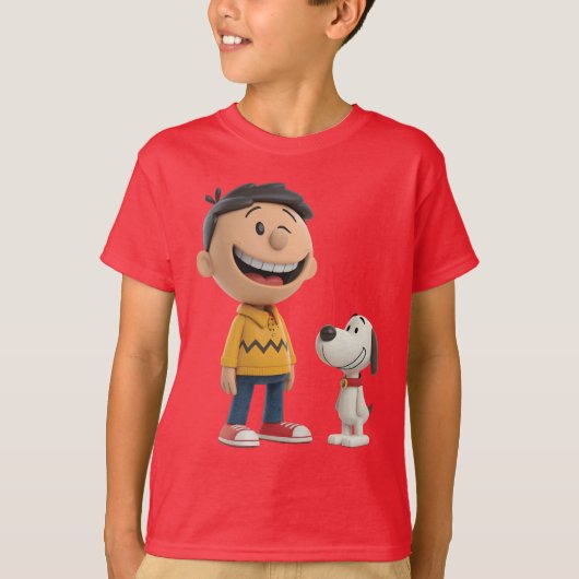 Happy Cartoon Boy en Dog Duo – Schattigee 3D-stijl T-shirt (Voorkant)