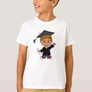 Happy Cartoon Boy Wearing Pet and Gown T-shirt