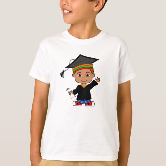 Happy Cartoon Boy Wearing Pet and Gown T-shirt (Voorkant)
