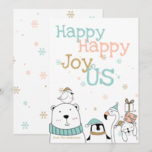 Happy Cartoon Critters Christmas Kaart (Voorkant / Achterkant)