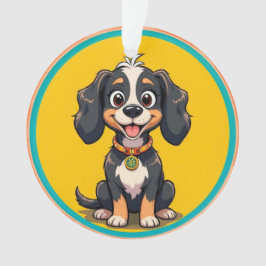Happy Cartoon Dog in een kleurrijk circulair Lijst Ornament