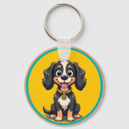 Happy Cartoon Dog in een kleurrijk circulair Lijst Sleutelhanger
