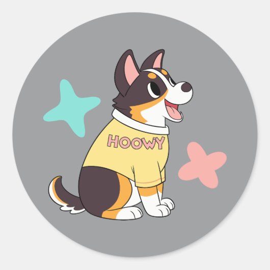 Happy Cartoon Dog Ronde Sticker (Voorkant)