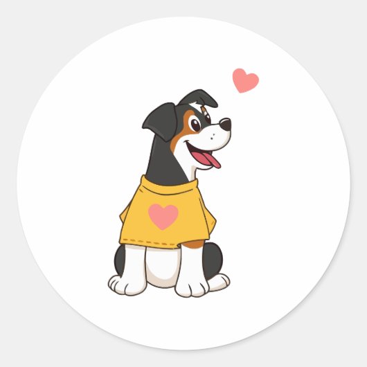 Happy Cartoon Dog Ronde Sticker (Voorkant)