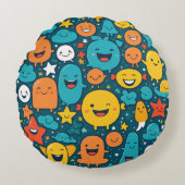 Happy Cartoon Faces Pattern Rond Kussen (Voorkant)