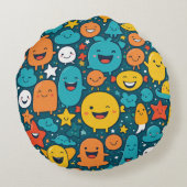 Happy Cartoon Faces Pattern Rond Kussen (Achterkant)