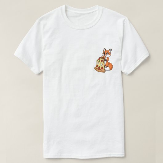 Happy Cartoon Fox Eating Giant Cheesy Pizza T-shirt (Design voorkant)