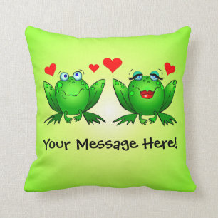 Happy Cartoon Frogs Love Hearts Green Kussen
