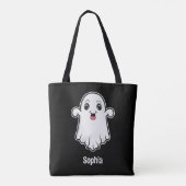 Happy Cartoon Ghost met een aangepaste naam Zwart Tote Bag (Achterkant)