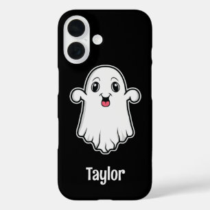 Happy Cartoon Ghost met  naam Zwart iPhone 16 Hoesje