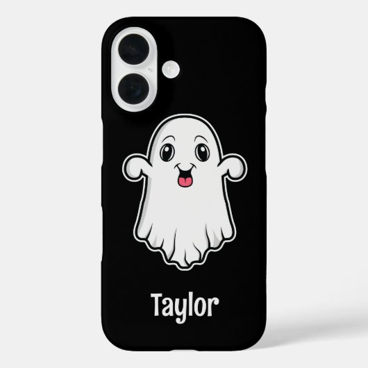 Happy Cartoon Ghost met  naam Zwart Case-Mate iPhone Case (Achterkant)