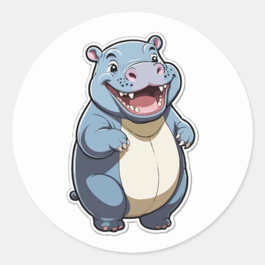 Happy Cartoon Hippo Karakterontwerp Ronde Sticker (Voorkant)